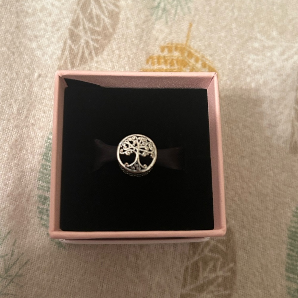 New in box- Pandora Silver Tree of Life Charm with Black Accent